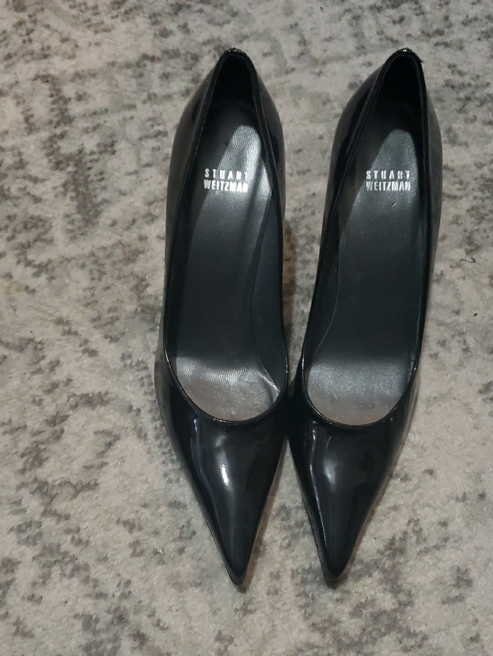 Stuart Weitzman Glossy Black Pointed Patent Pumps. Heel. 4 Ins.